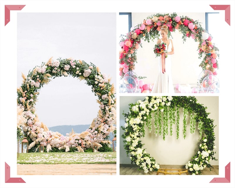 Mẫu cổng hoa cưới hình tròn ấn tượng.