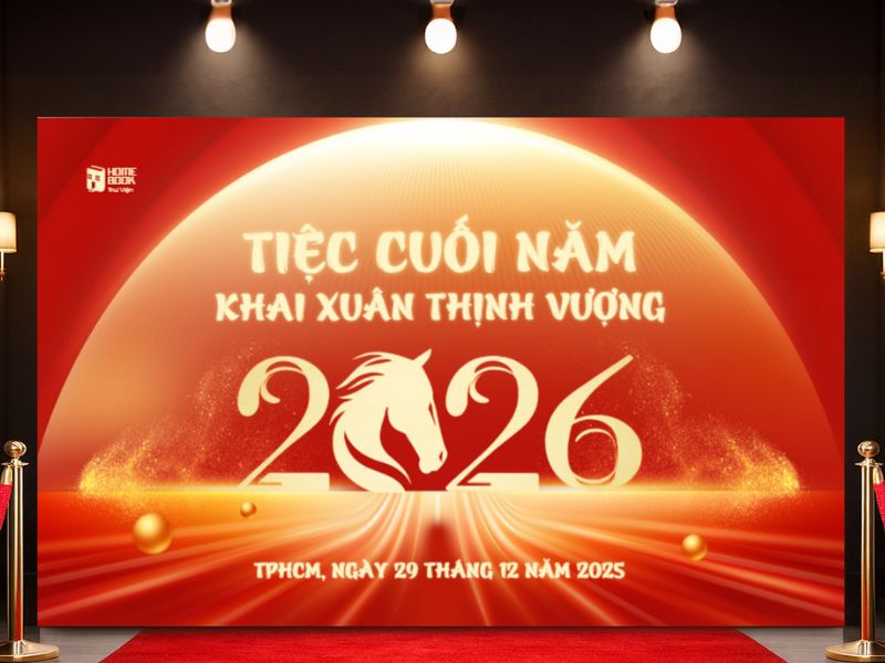 Backdrop đóng vai trò như “linh hồn” giúp không gian tiệc Tết trở nên chuyên nghiệp hơn (ảnh: sưu tầm)