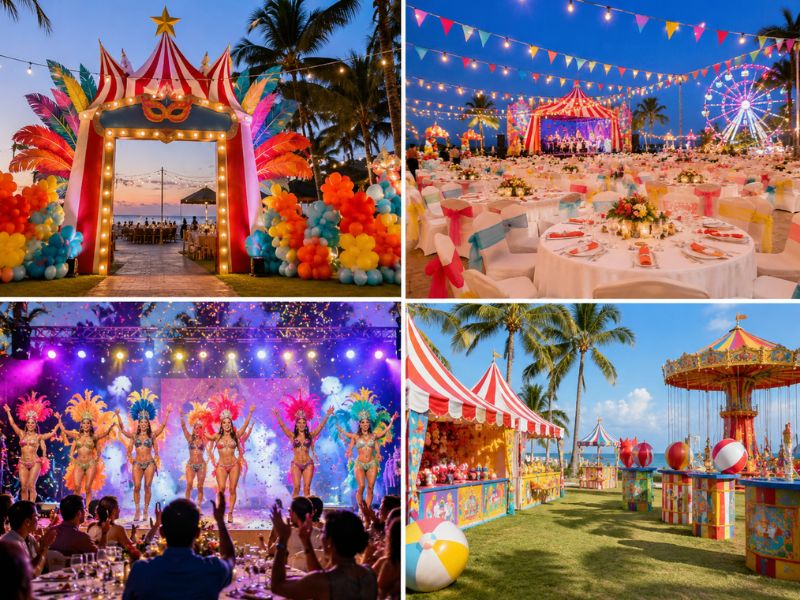 Concept gala dinner Carnival Summer rực rỡ sắc màu và đầy năng lượng (Ảnh: AI)
