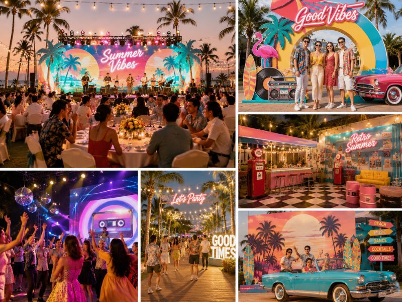 Retro Summer, ý tưởng gala dinner hè với concept hoài niệm về thập niên 80-90 (Ảnh: AI)